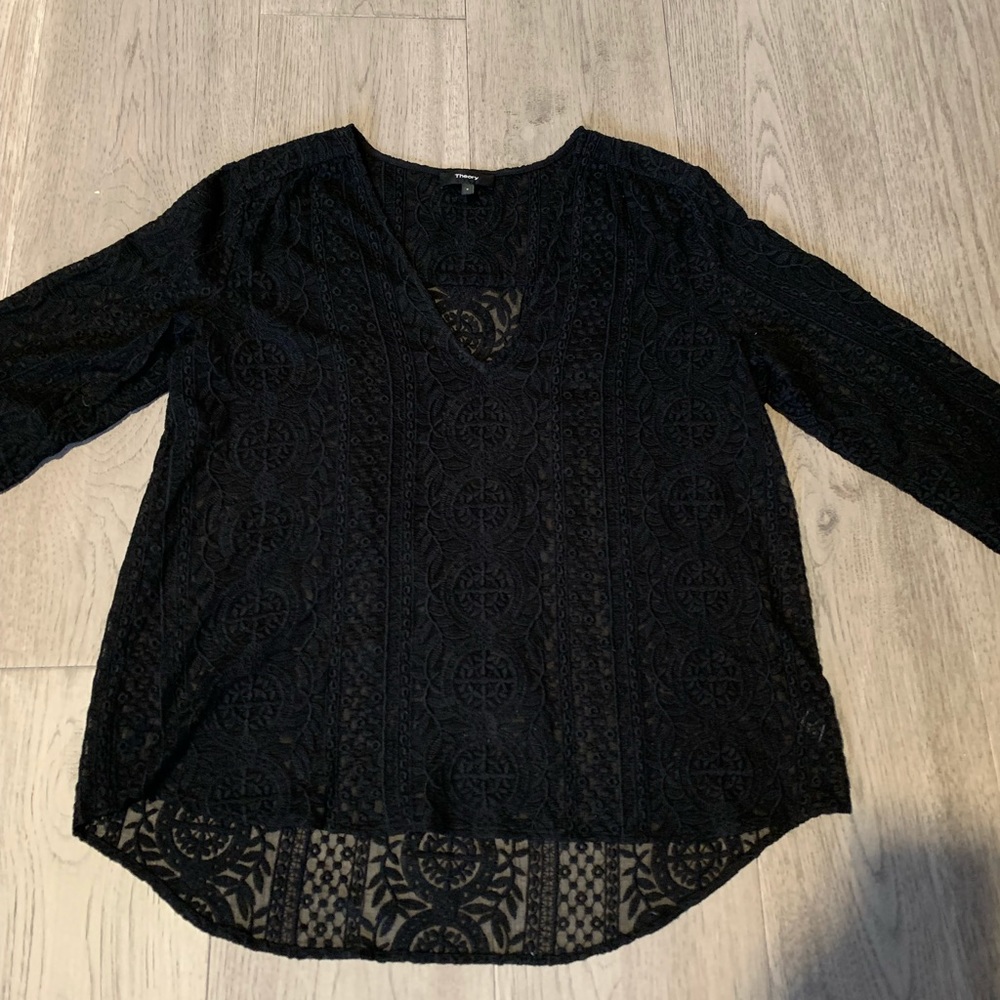 THEORY bernetta lace silk blouse in BLACK